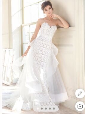 Lace Strapless Mermaid Wedding Dress Floral Appliqué Bridal Gown White Ivory S